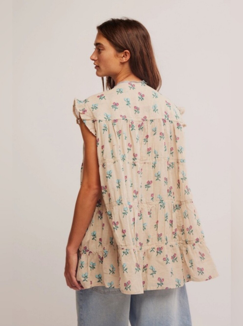Free People Sundown Mini Dress L NWT Ivory Combo Floral Boho Convertible Piece - Picture 7 of 9